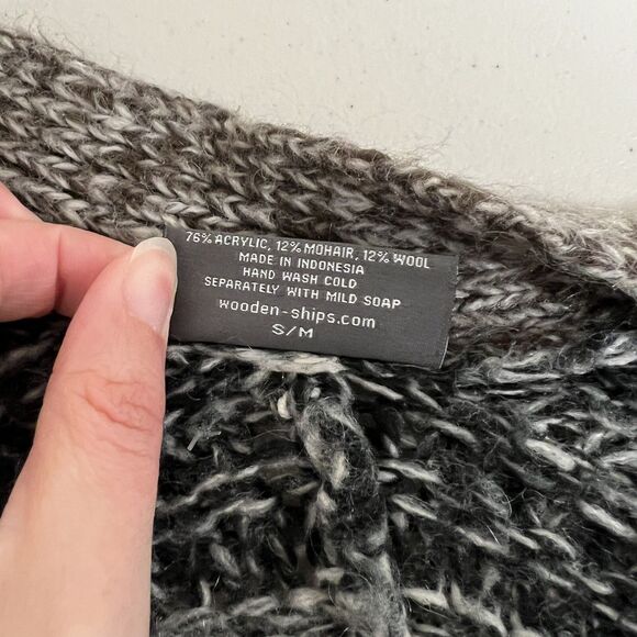 Wooden Ships Lagenlook Cardigan S/M Chunky Knit Striped Mohair Wool Open Front - Picture 6 of 13